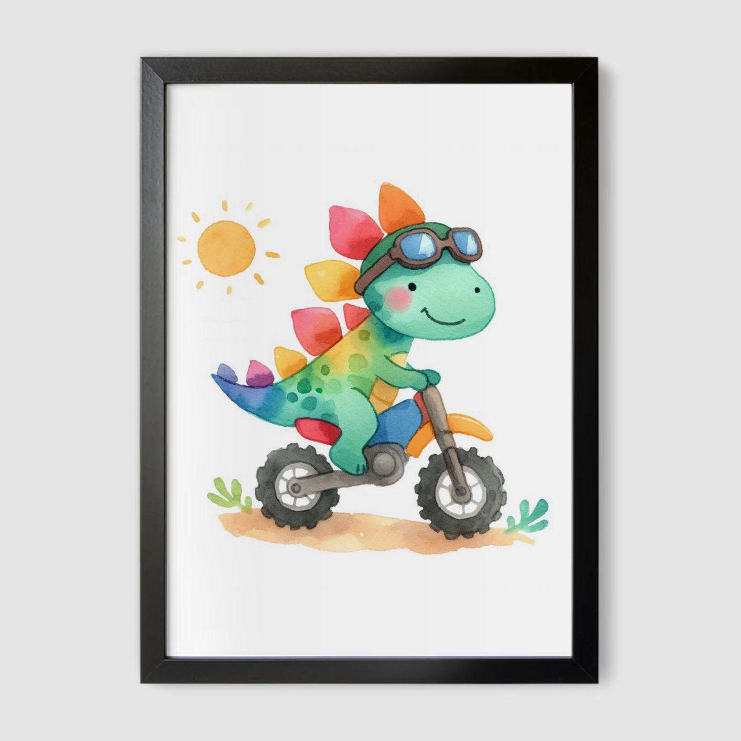 Stegosaurus Biker Print - Animal Motorbike Nursery Collection