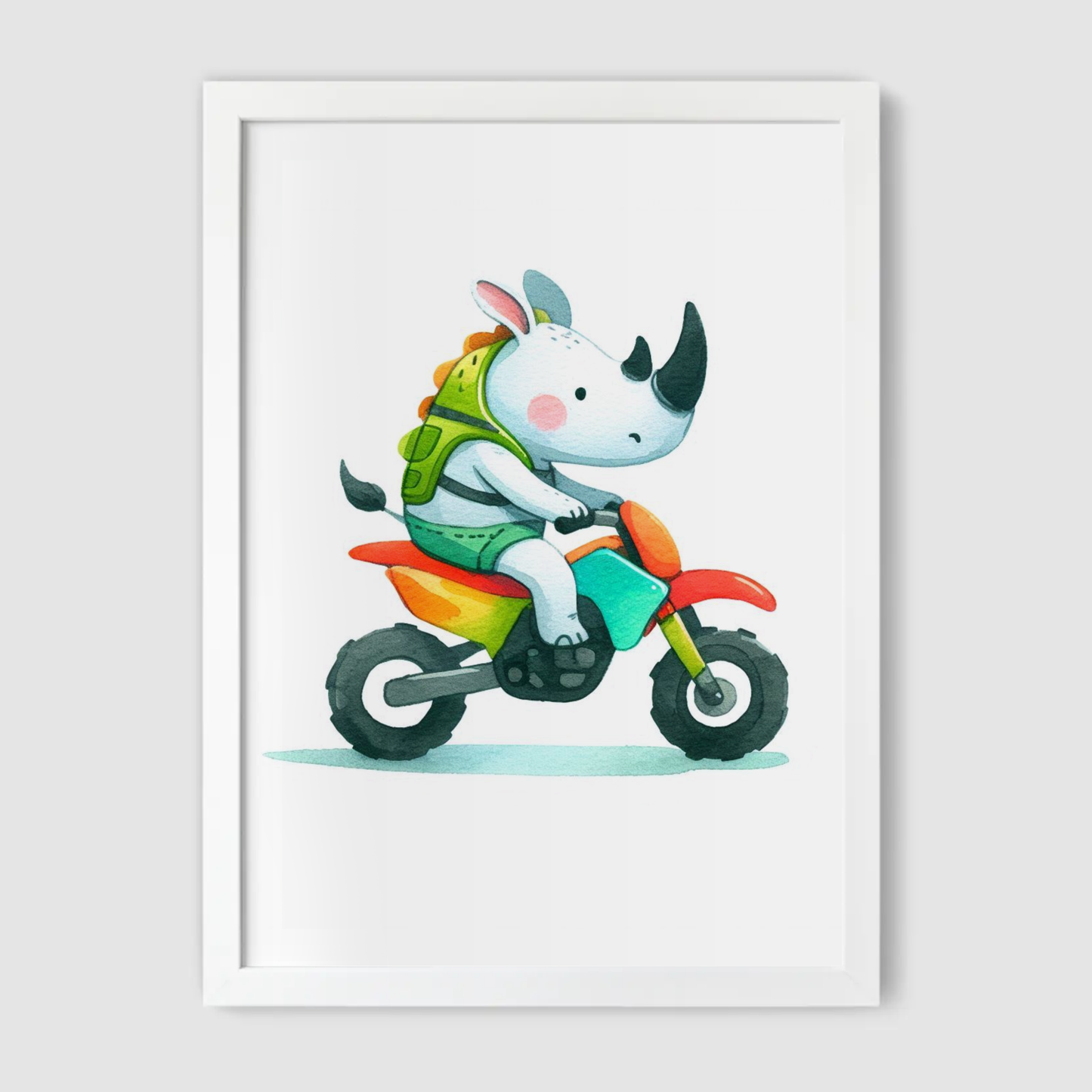 Rhino Biker Print - Animal Motorbike Nursery Collection