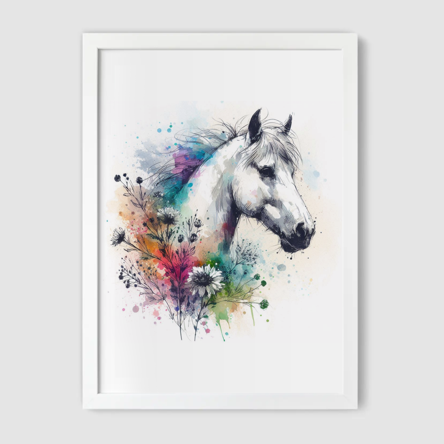 White Floral Horse Print - Horse & Pony Collection
