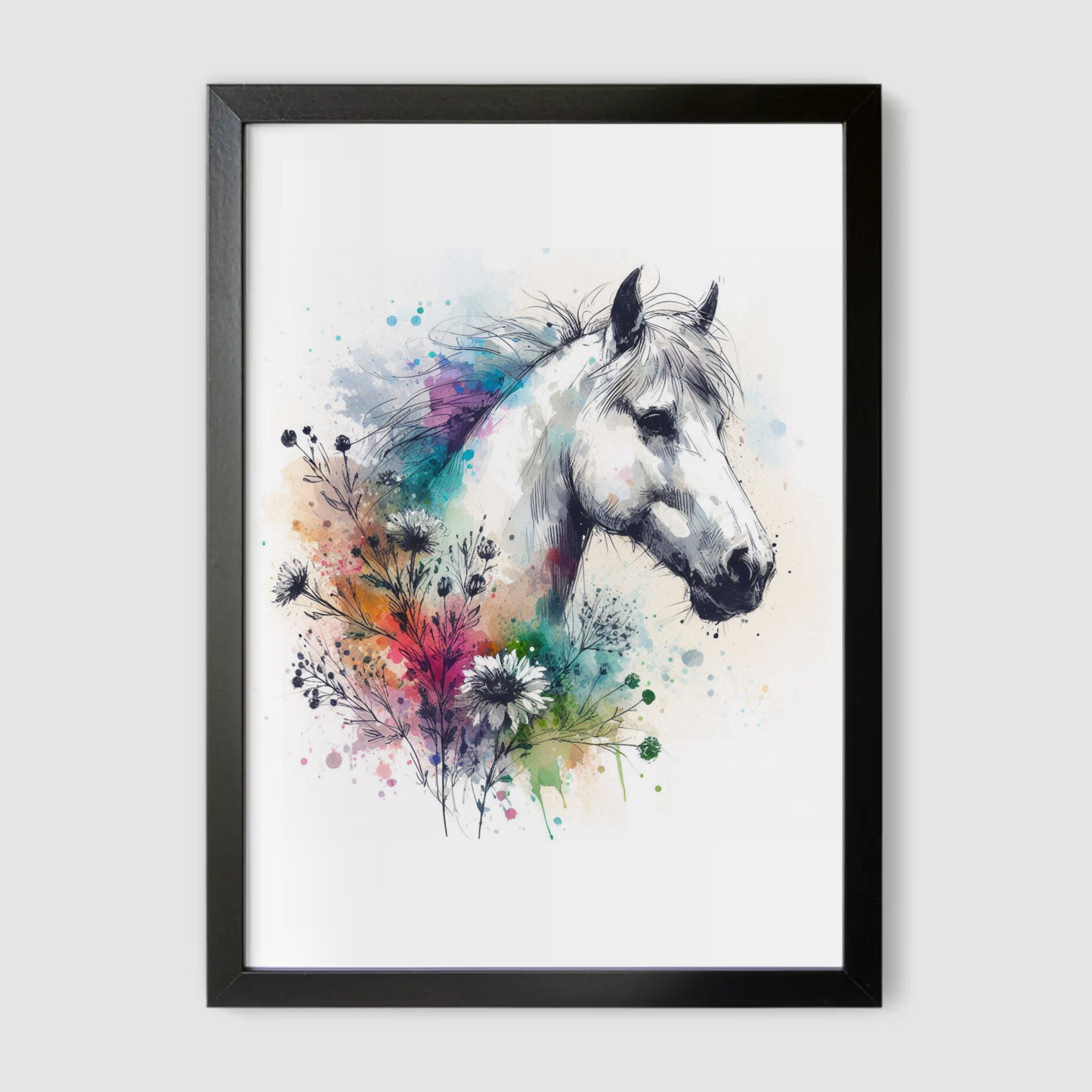 White Floral Horse Print - Horse & Pony Collection
