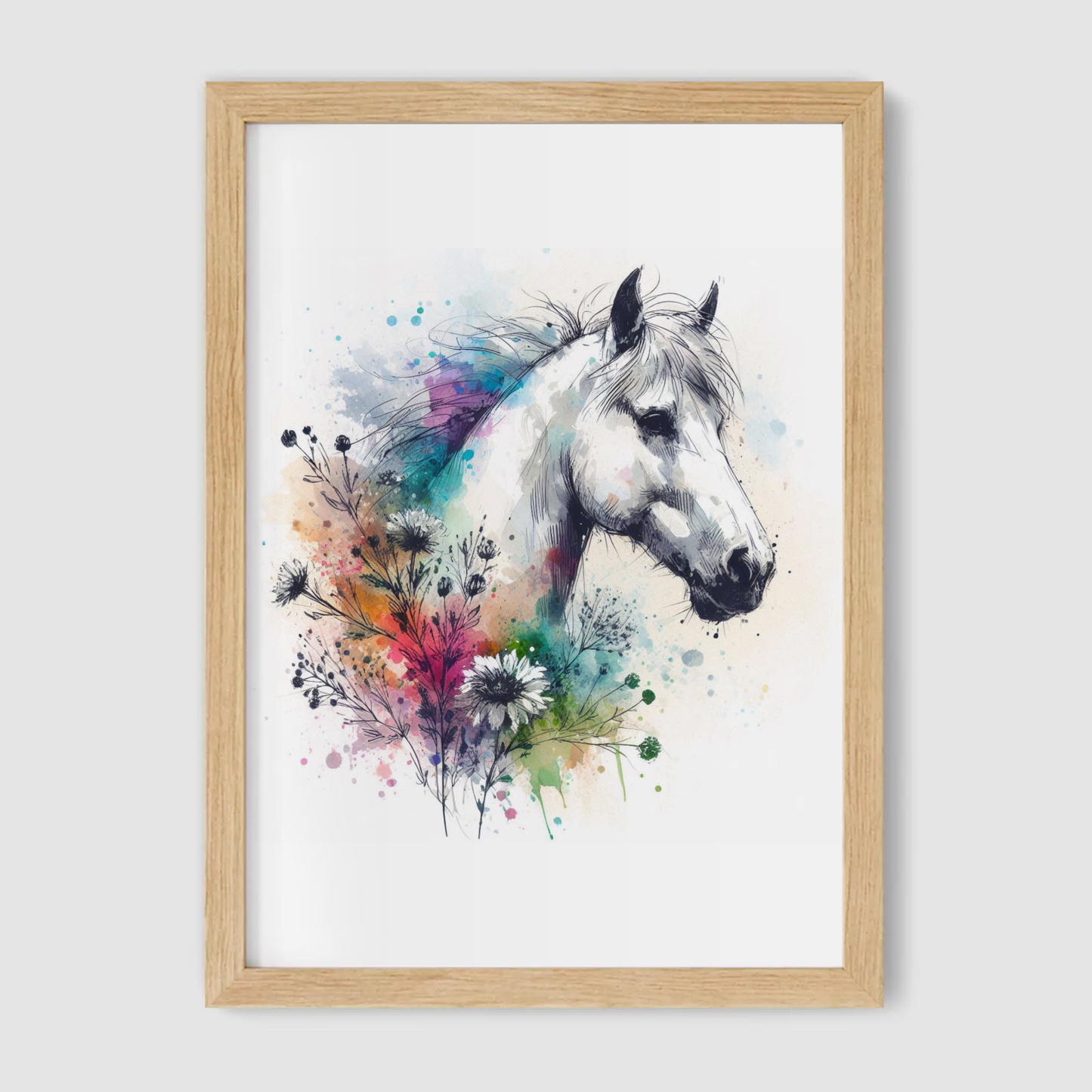 White Floral Horse Print - Horse & Pony Collection