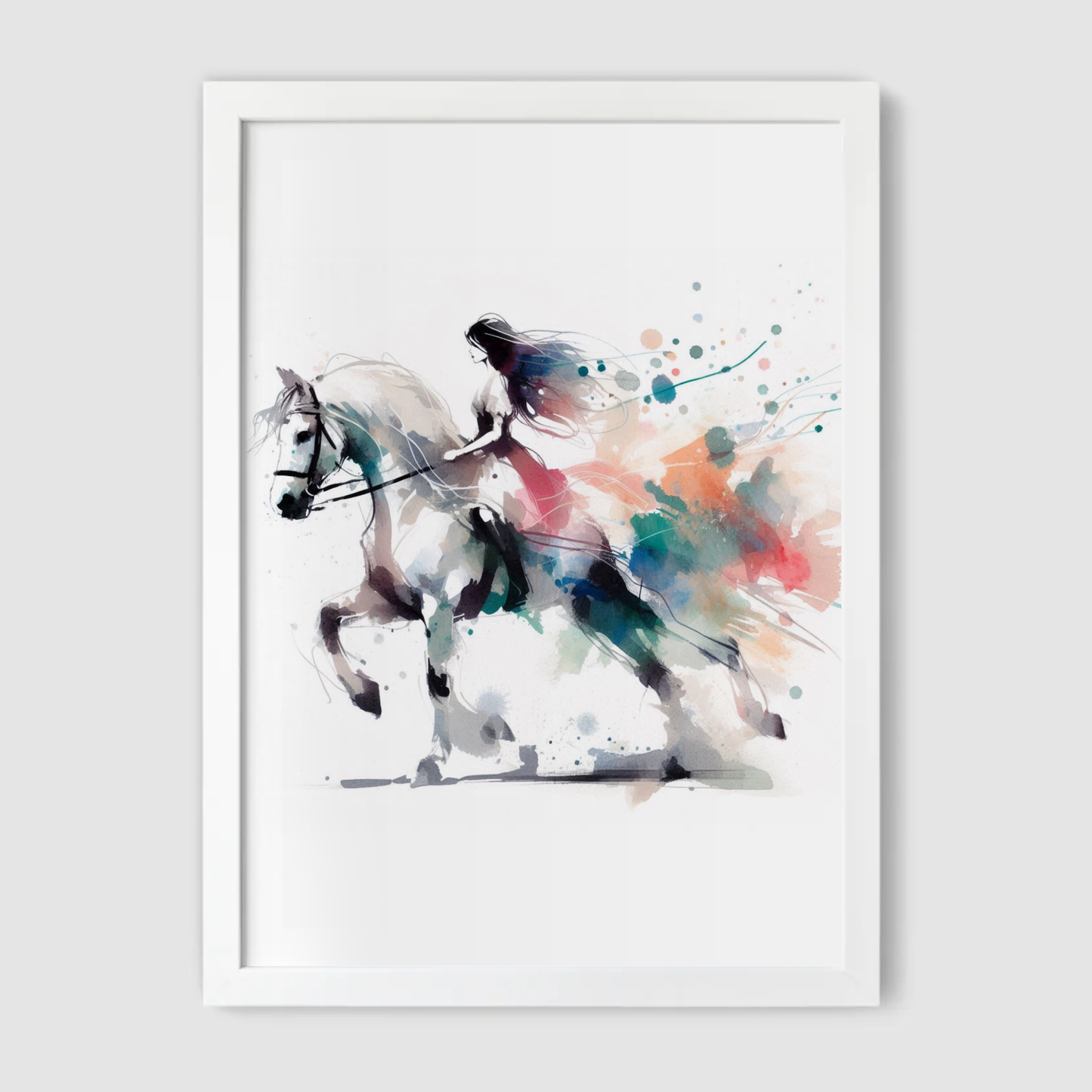 White Horse & Rider Print - Horse & Pony Collection