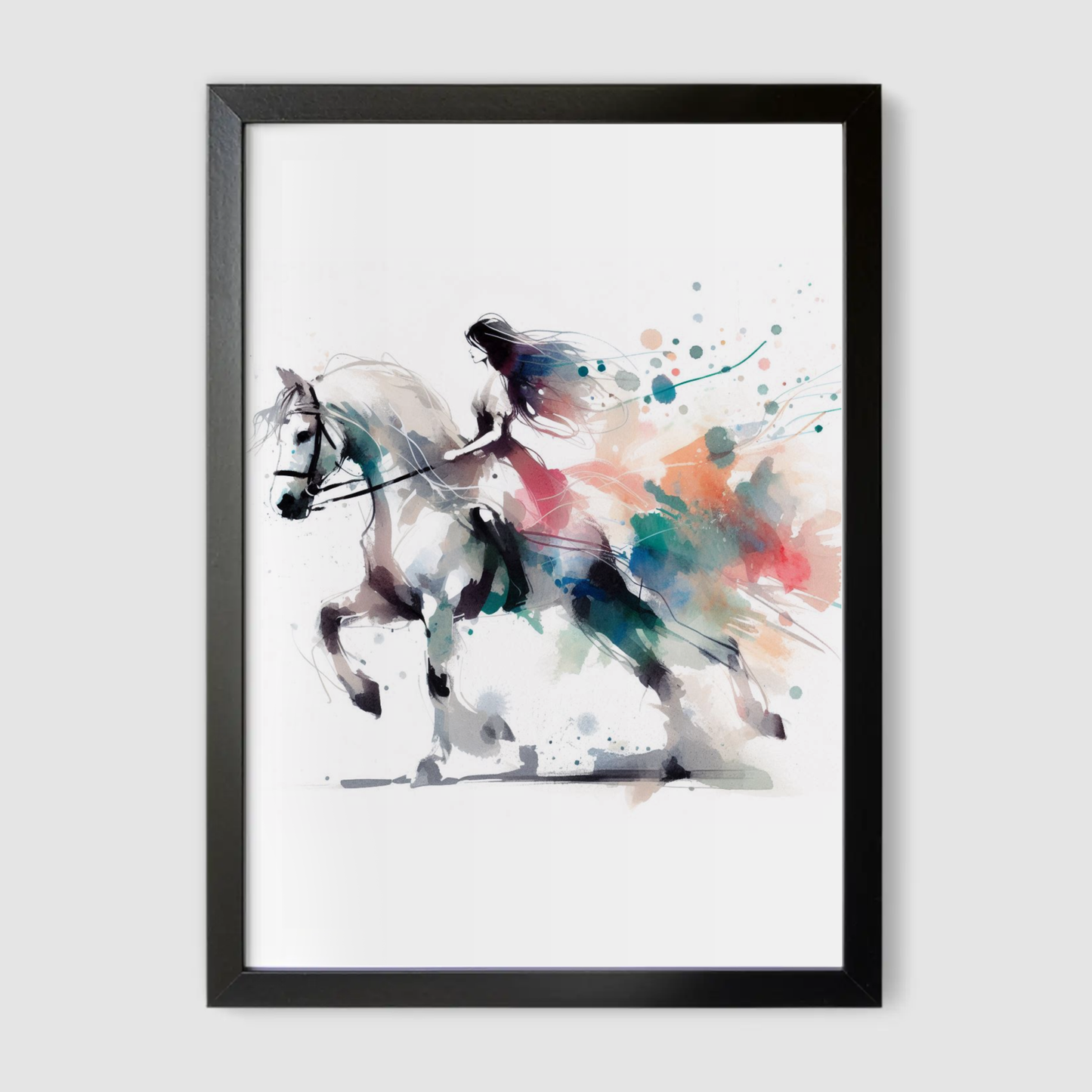 White Horse & Rider Print - Horse & Pony Collection