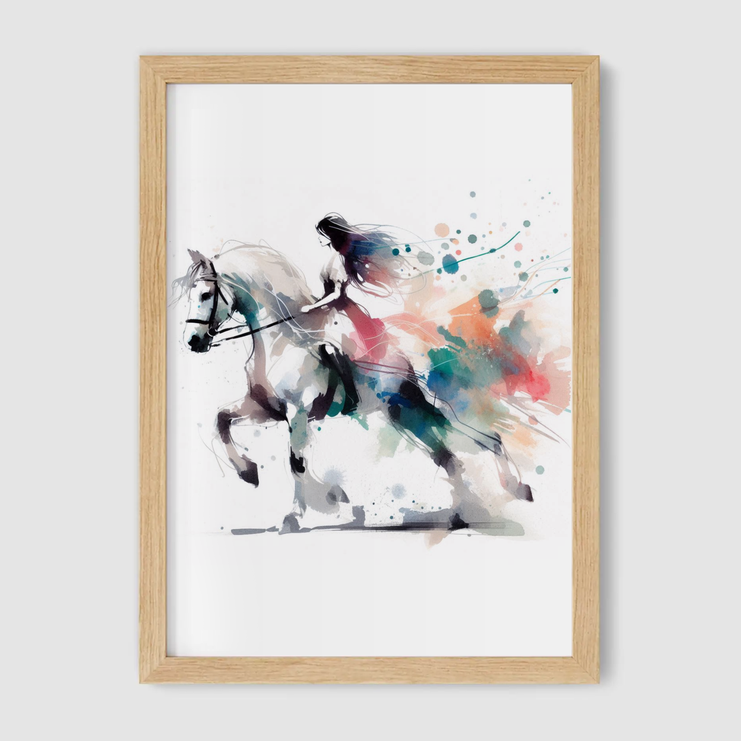White Horse & Rider Print - Horse & Pony Collection