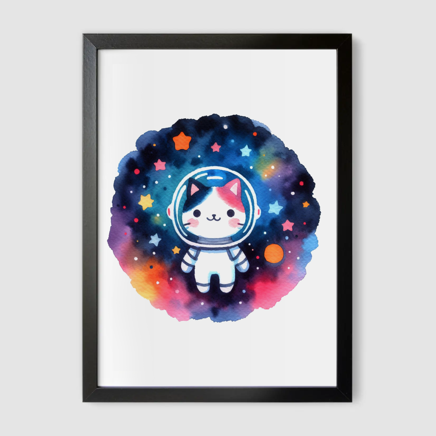 Colourful Cat Spaceman Print - Nursery Space Collection
