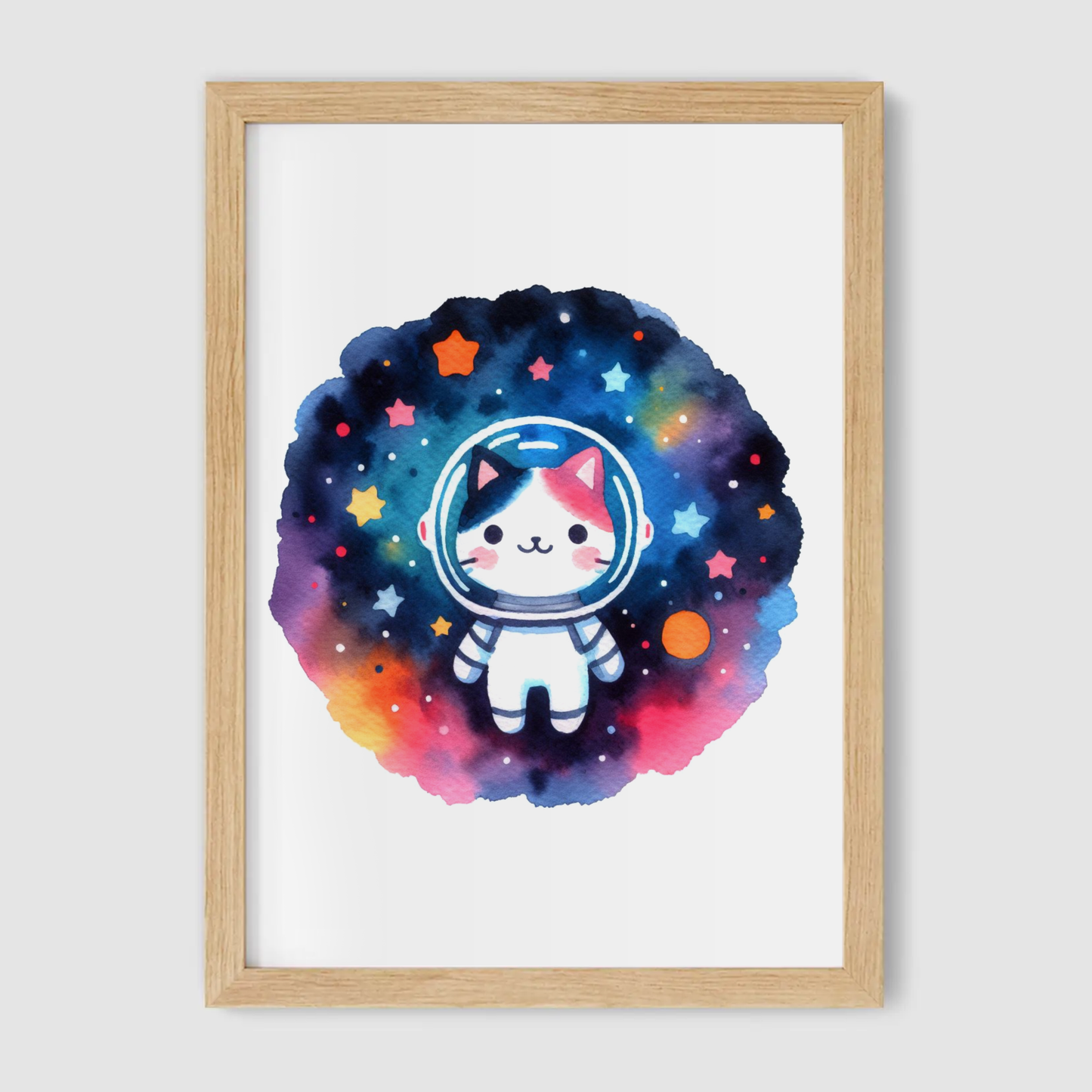 Colourful Cat Spaceman Print - Nursery Space Collection