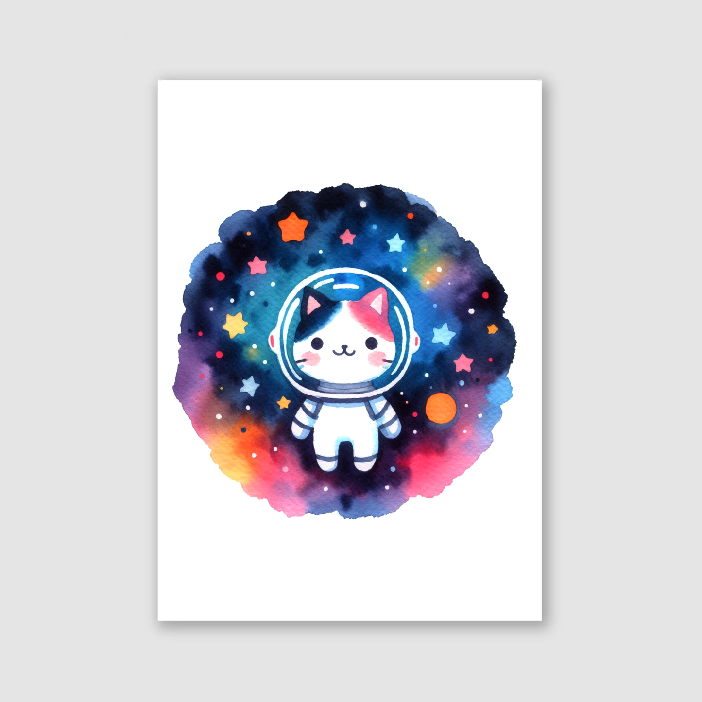 Colourful Cat Spaceman Print - Nursery Space Collection