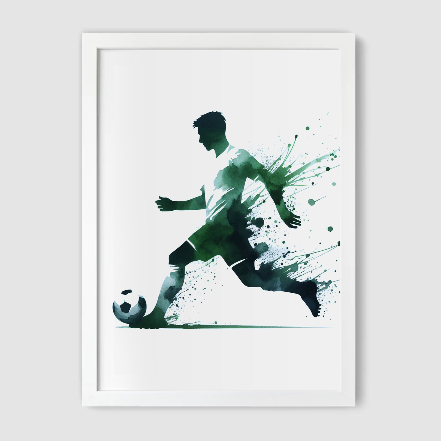 Green & White Footballer Art Print - Football Collection