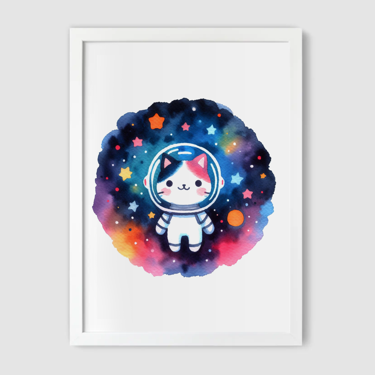 Colourful Cat Spaceman Print - Nursery Space Collection