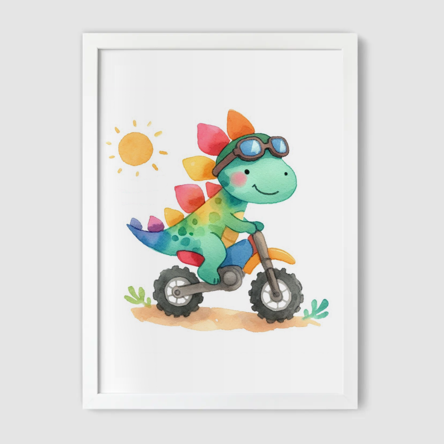 Stegosaurus Biker Print - Animal Motorbike Nursery Collection