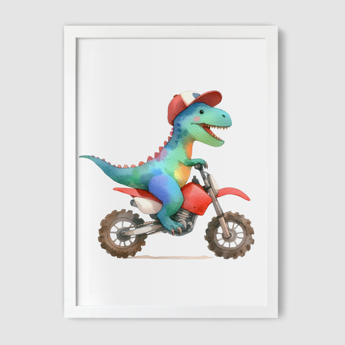 Dinosaur Biker Print - Animal Motorbike Nursery Collection