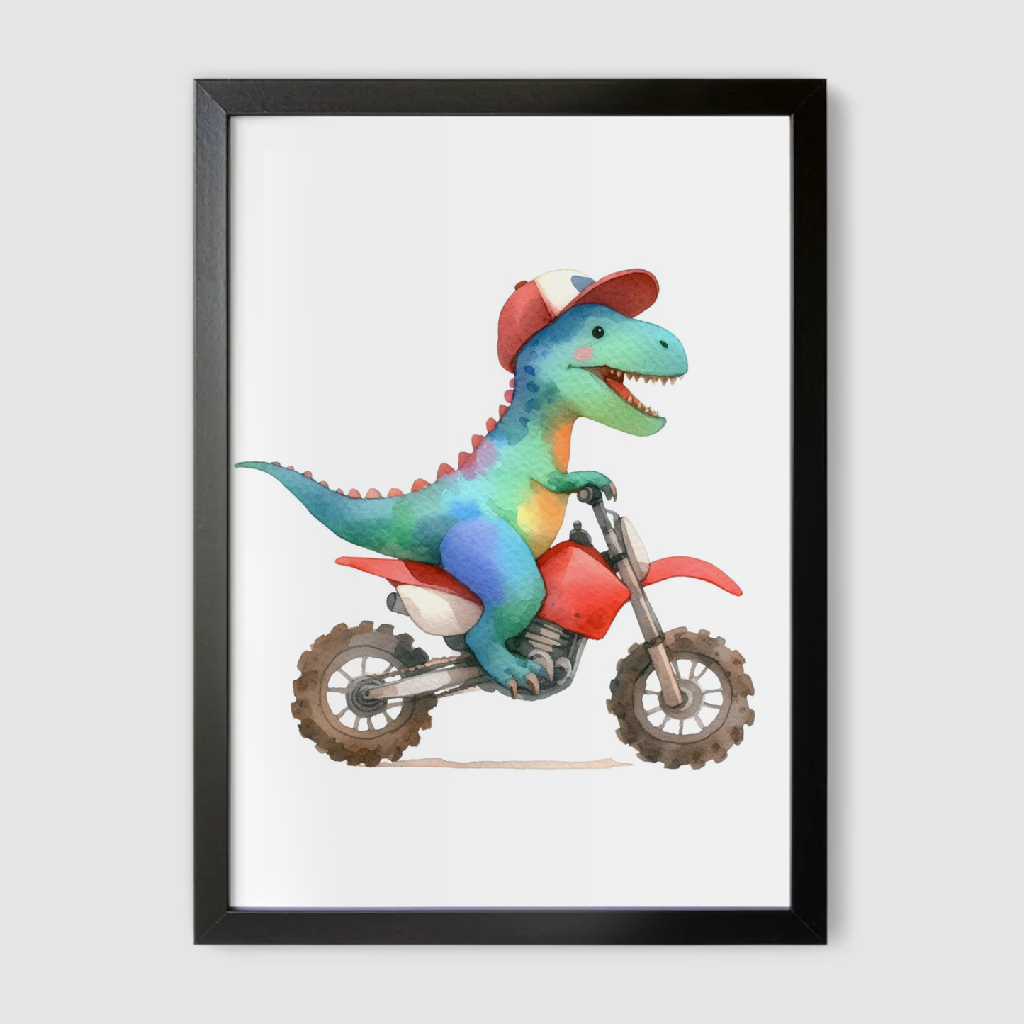 Dinosaur Biker Print - Animal Motorbike Nursery Collection