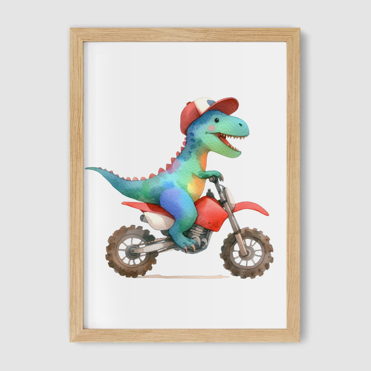 Dinosaur Biker Print - Animal Motorbike Nursery Collection