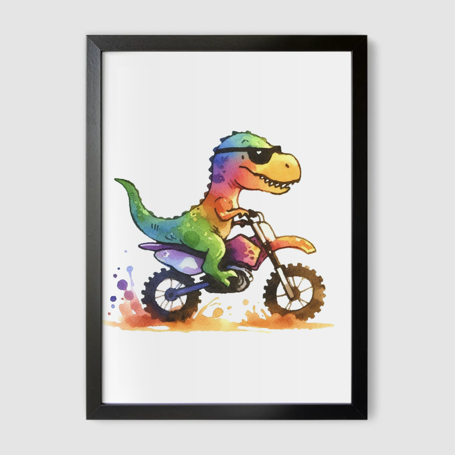 Tyrannosaurus Biker Print - Animal Motorbike Nursery Collection