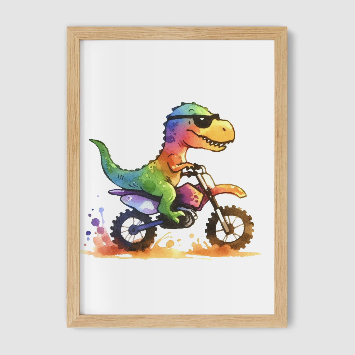 Tyrannosaurus Biker Print - Animal Motorbike Nursery Collection