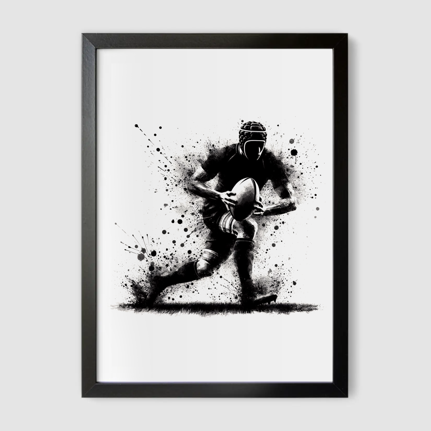 Black Watercolour Rugby Player Print - Rugby Collection