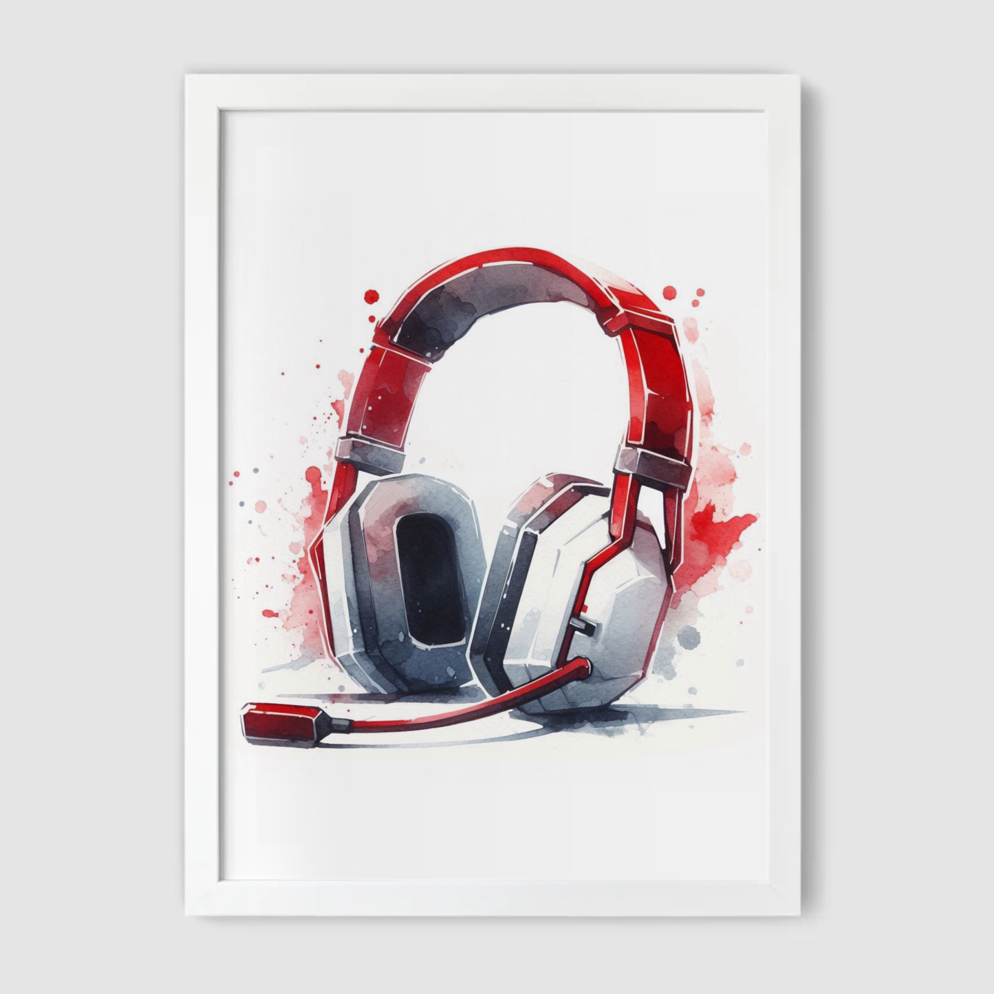 Red & White Headset Art Print - Gaming Collection
