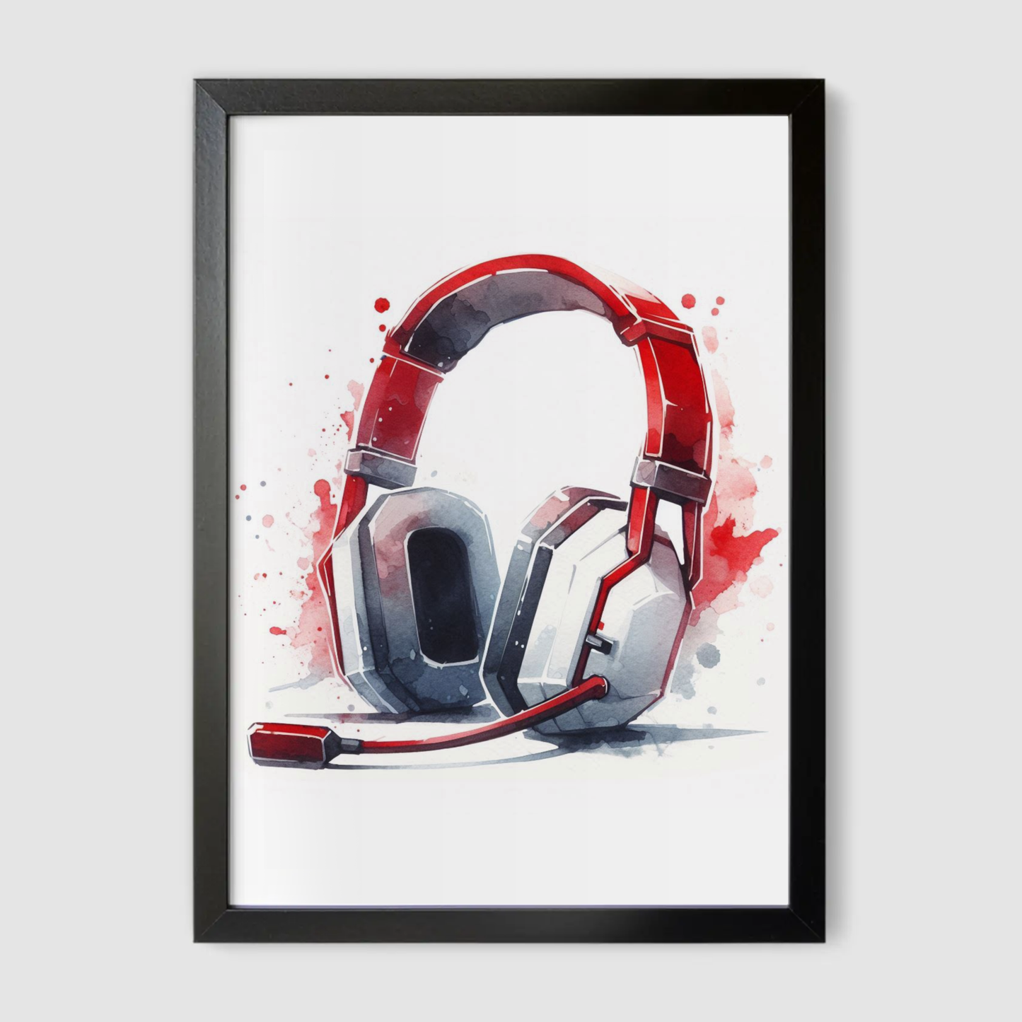 Red & White Headset Art Print - Gaming Collection
