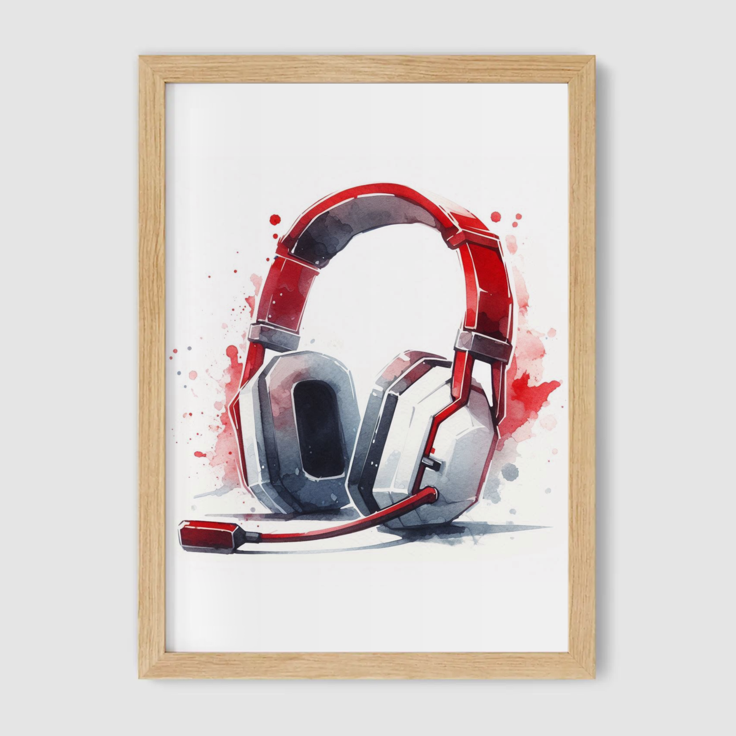Red & White Headset Art Print - Gaming Collection