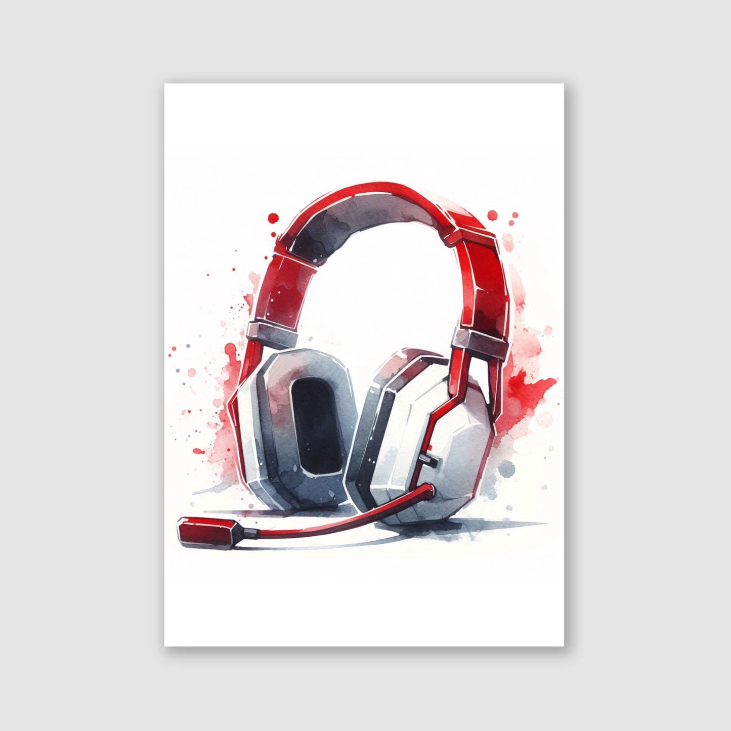 Red & White Headset Art Print - Gaming Collection