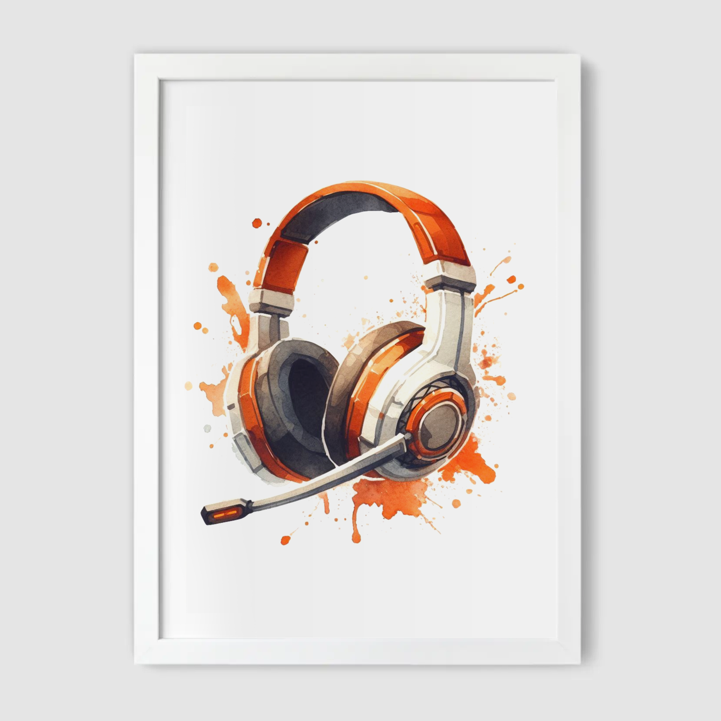 Orange & White Headset Art Print - Gaming Collection