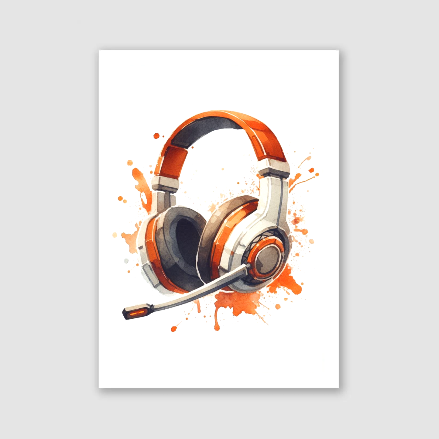Orange & White Headset Art Print - Gaming Collection