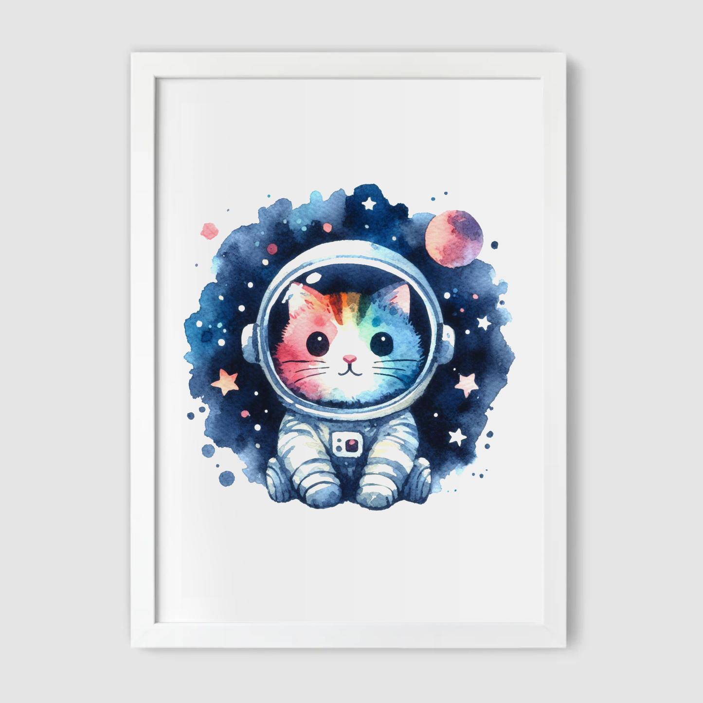 Kitten Spaceman Print - Nursery Space Collection