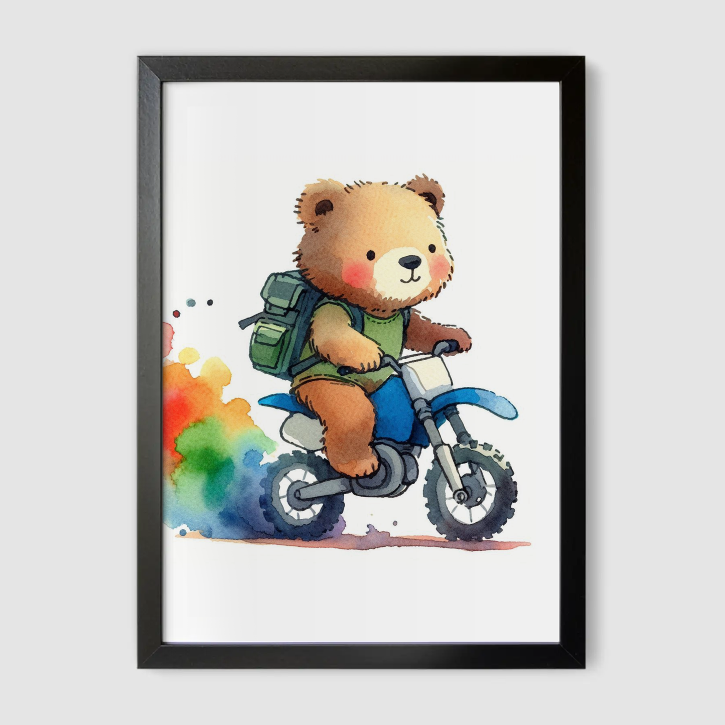Bear Biker Print - Animal Motorbike Nursery Collection
