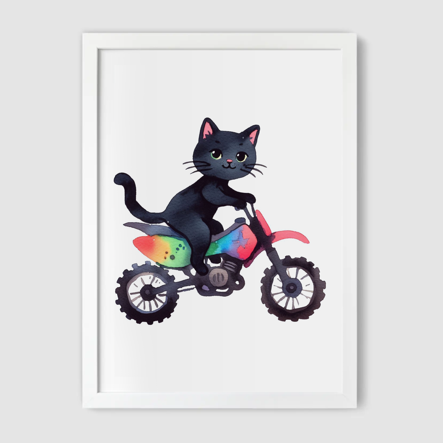 Black Cat Biker Print - Animal Motorbike Nursery Collection