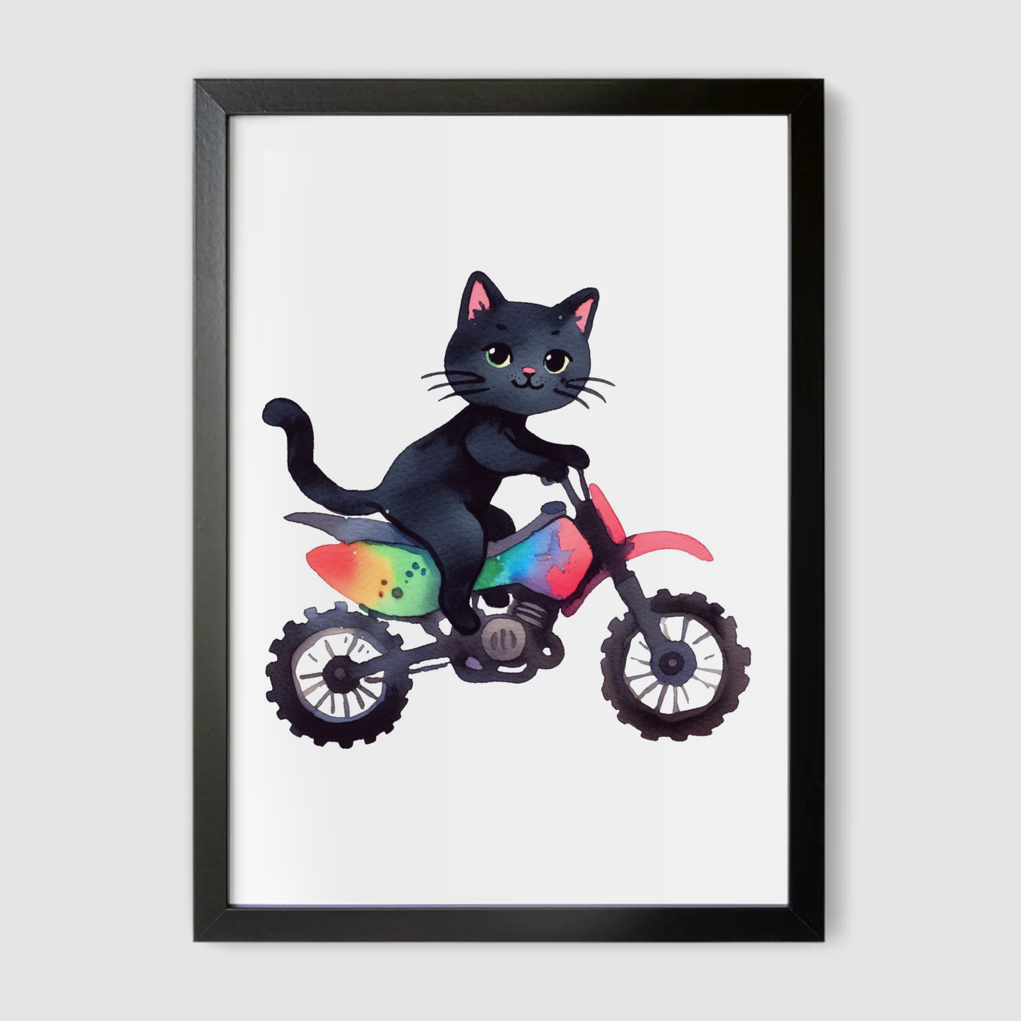 Black Cat Biker Print - Animal Motorbike Nursery Collection