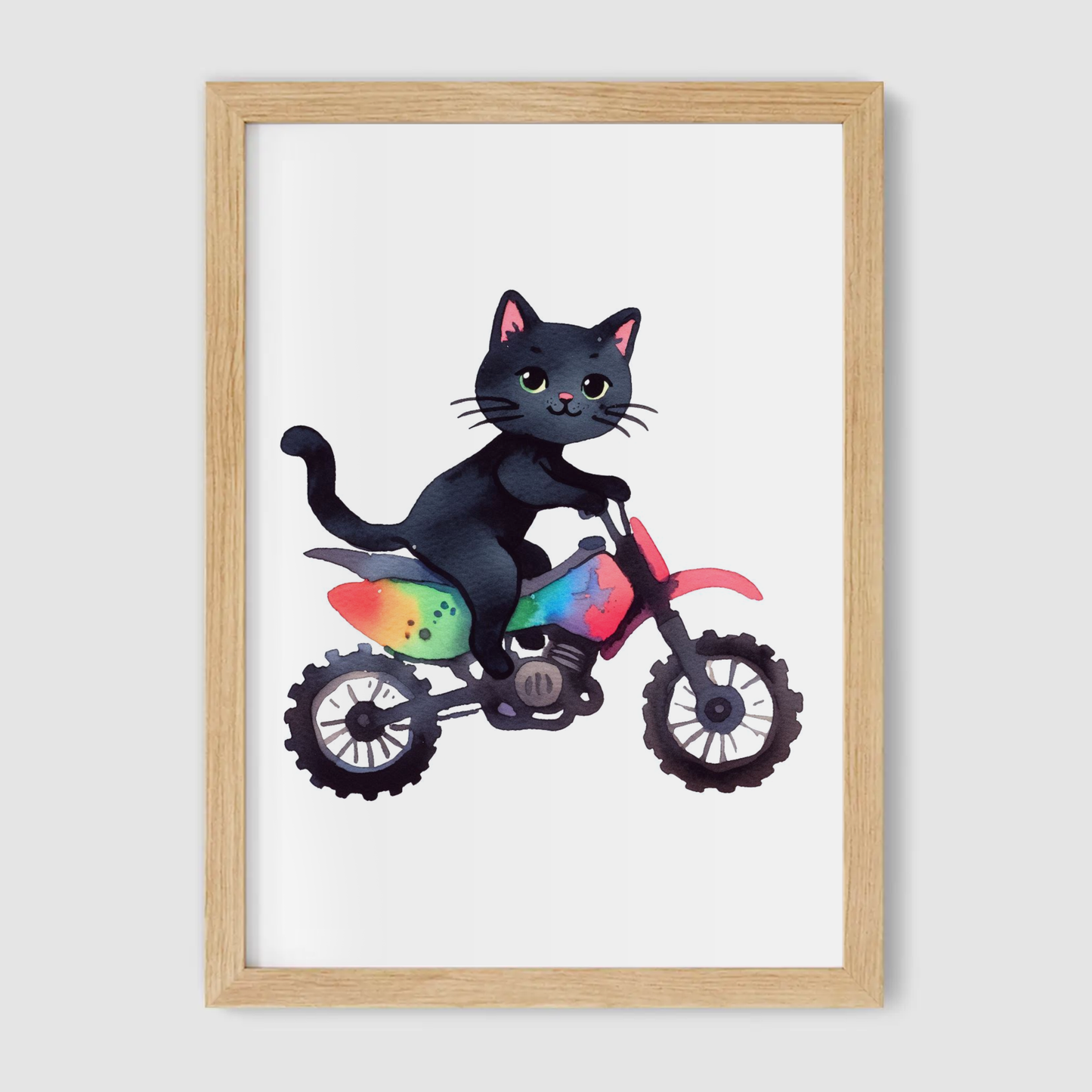 Black Cat Biker Print - Animal Motorbike Nursery Collection