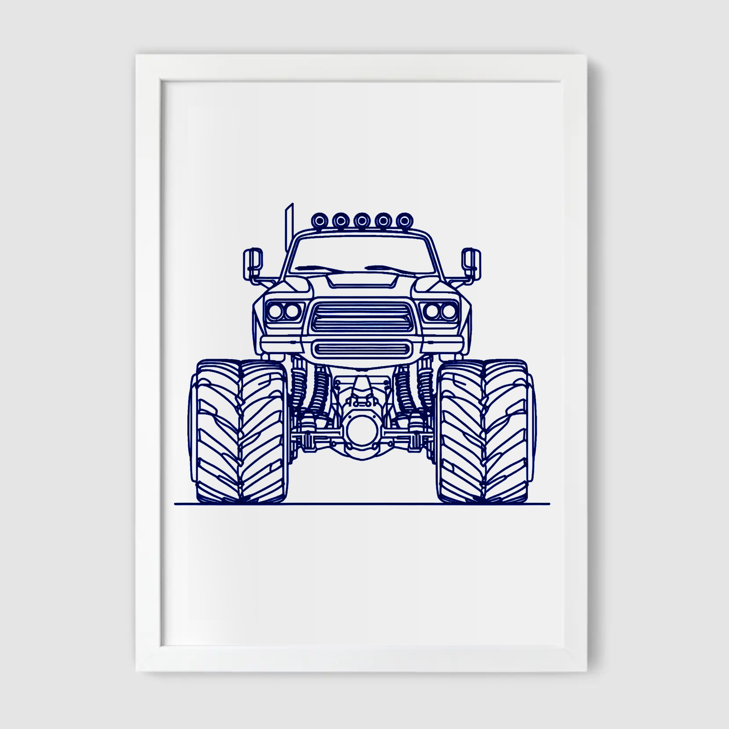Blue Monster Truck Line Art Print - Vehicles Collection