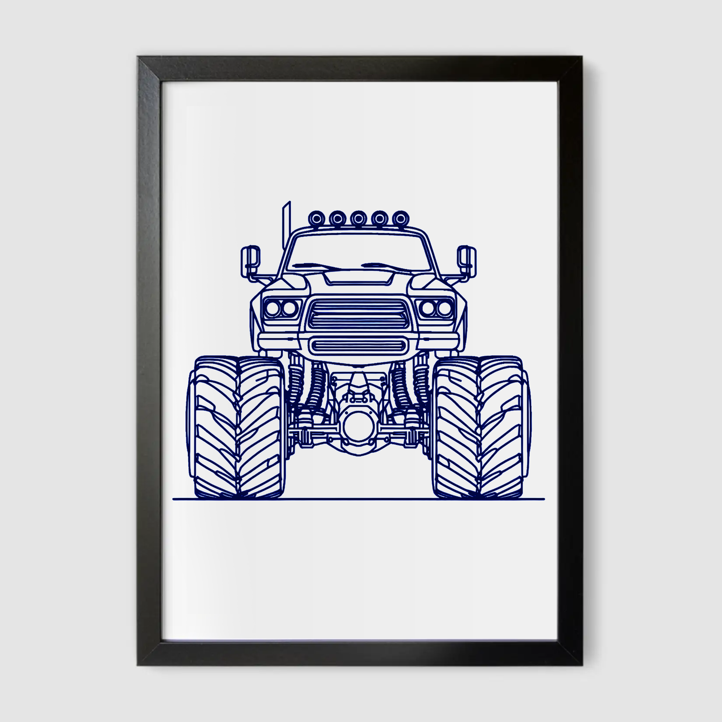 Blue Monster Truck Line Art Print - Vehicles Collection