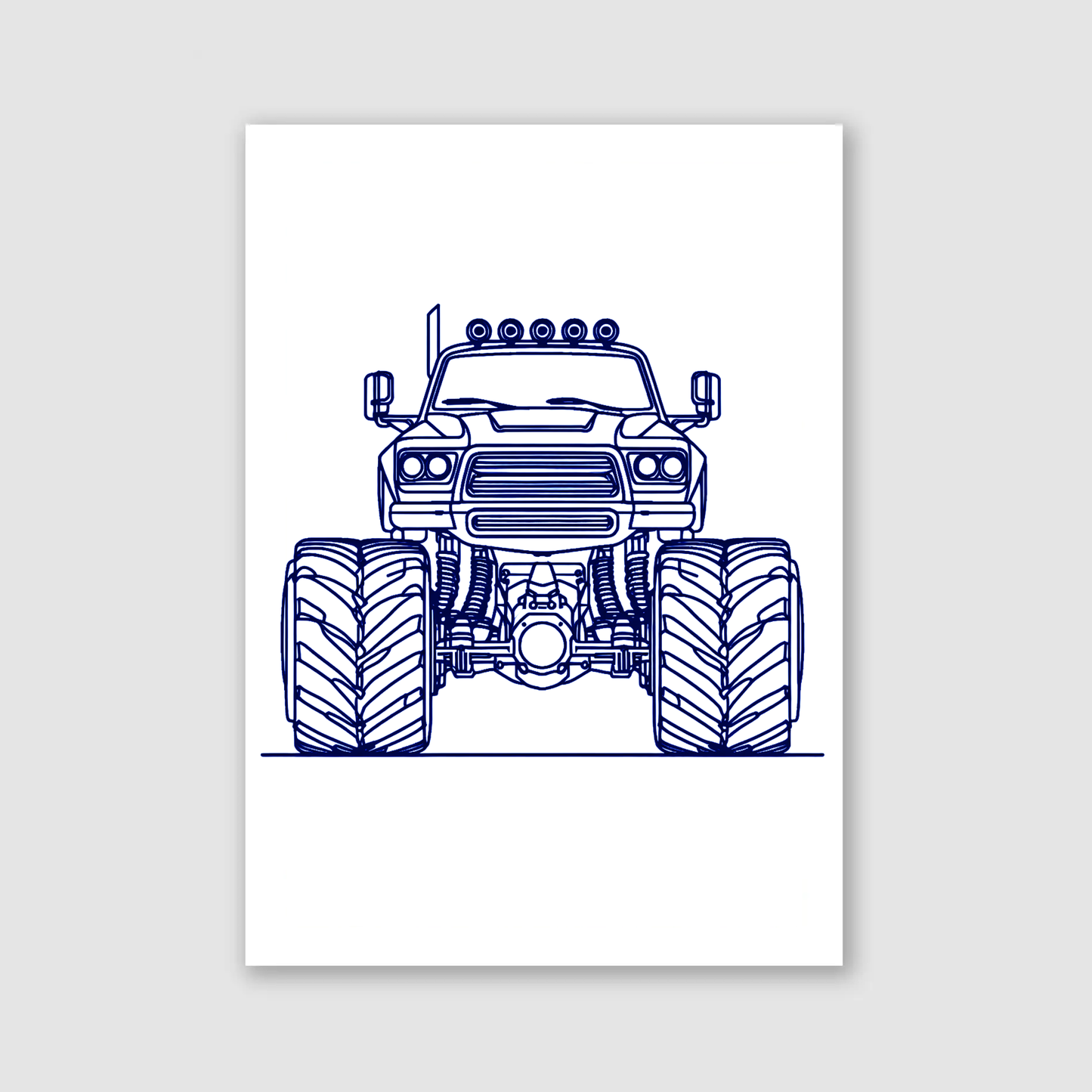 Blue Monster Truck Line Art Print - Vehicles Collection