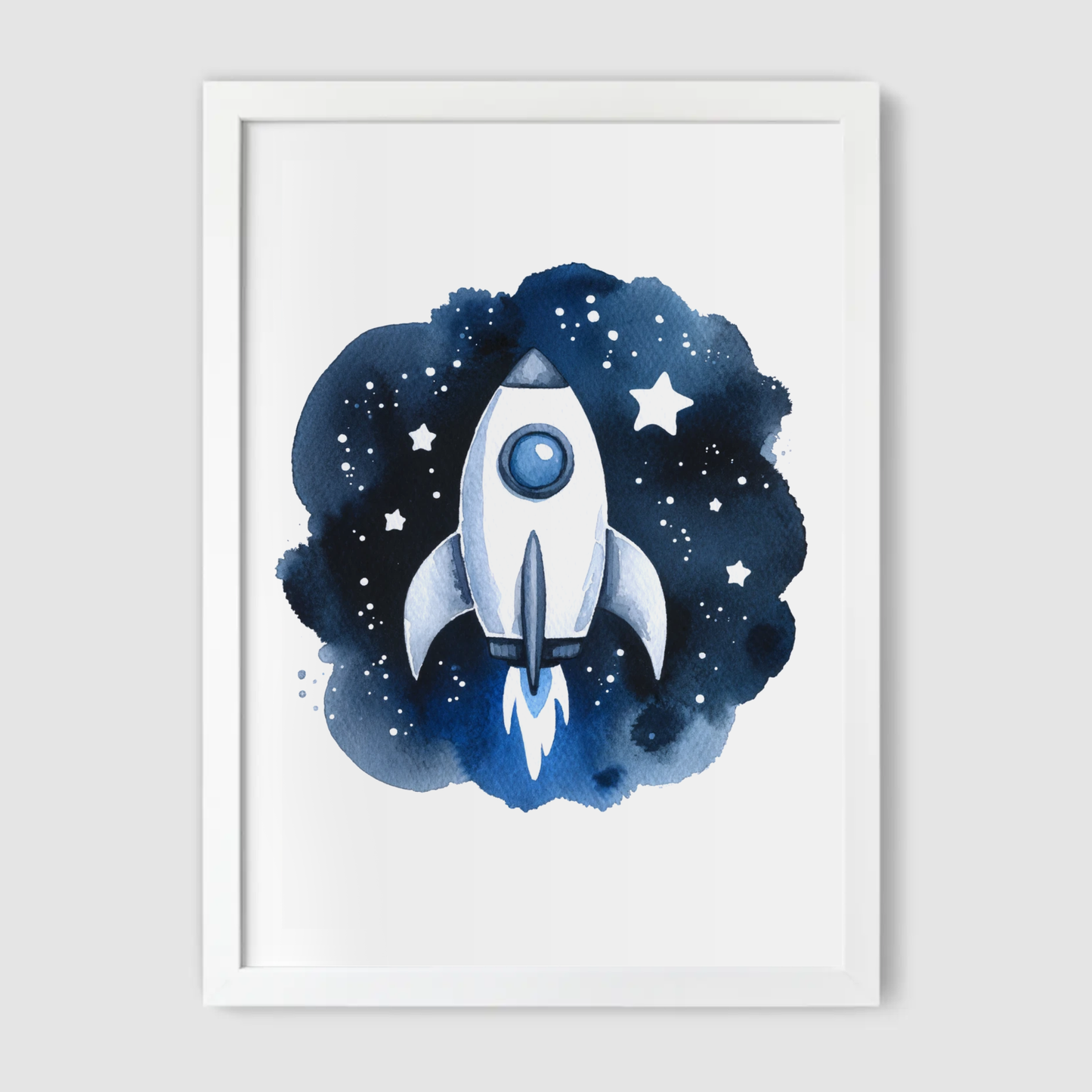 Watercolour Rocket Print - Nursery Space Collection