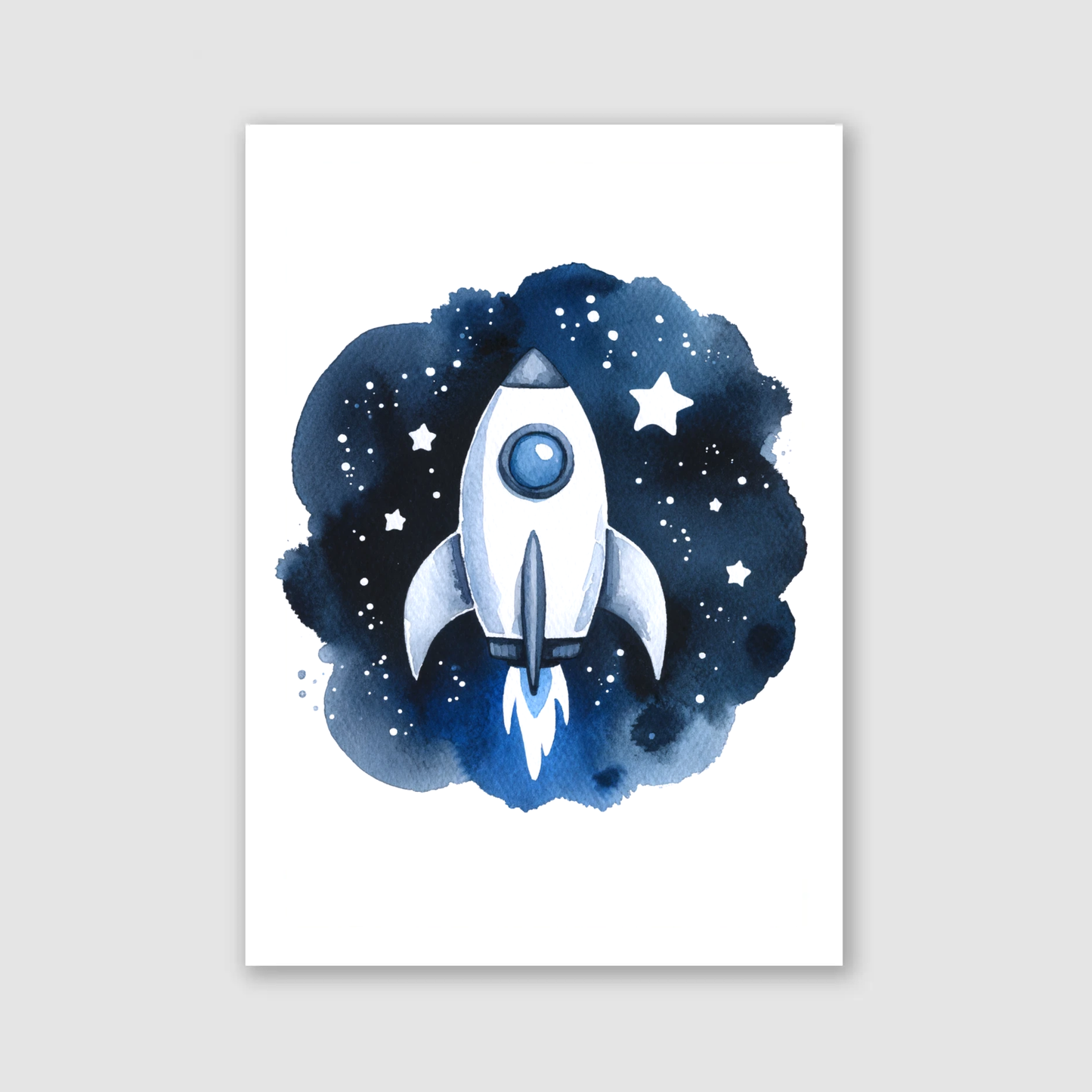 Watercolour Rocket Print - Nursery Space Collection
