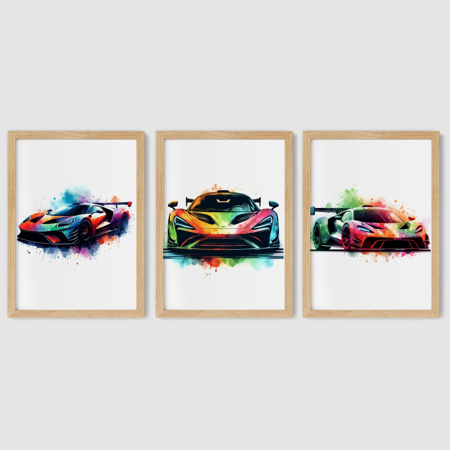 Multicoloured Supercar Print Set - Vehicle Collection Set of 3