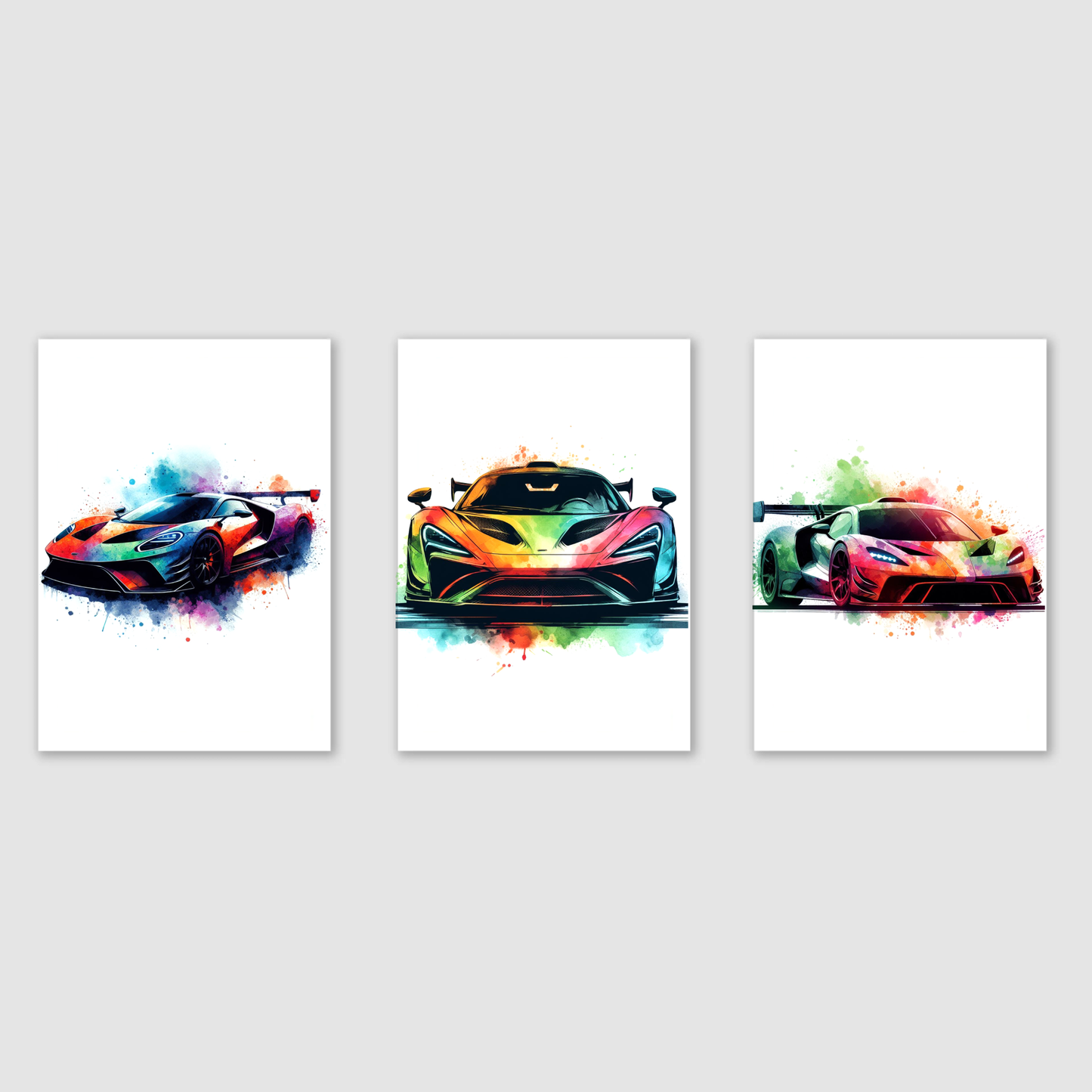 Multicoloured Supercar Print Set - Vehicle Collection Set of 3