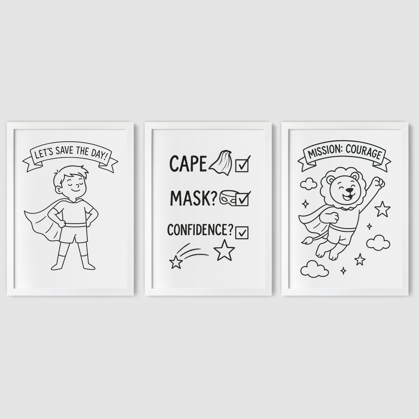 Cape, Mask, Confidence Print Set - Superhero Collection Set of 3