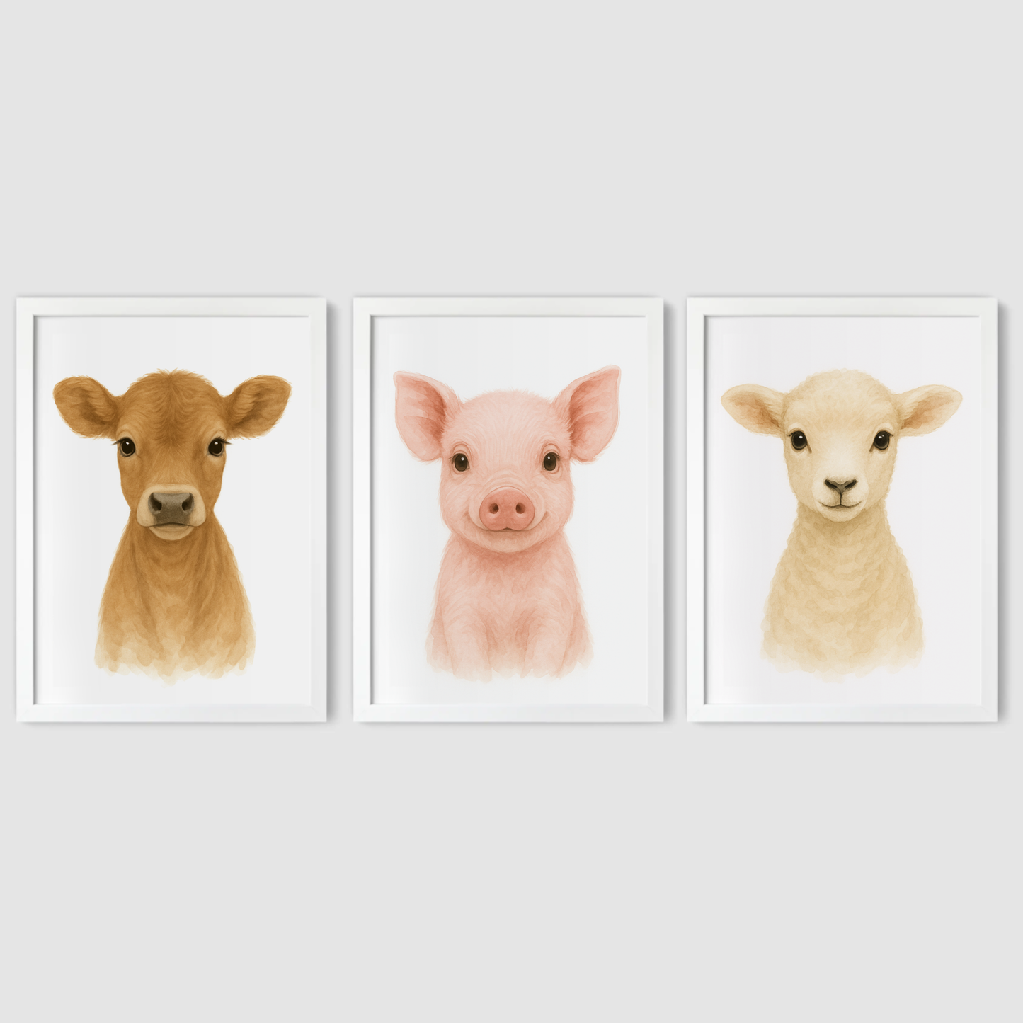 Baby Farm Animals Print Set - Nursery Farmyard Animal Collection Set of 3