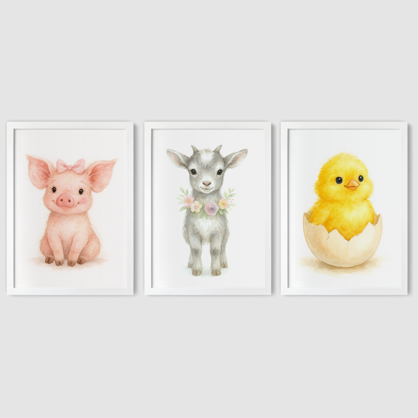 Farmyard Friends Print Set - Cute Pets Collection Set of 3