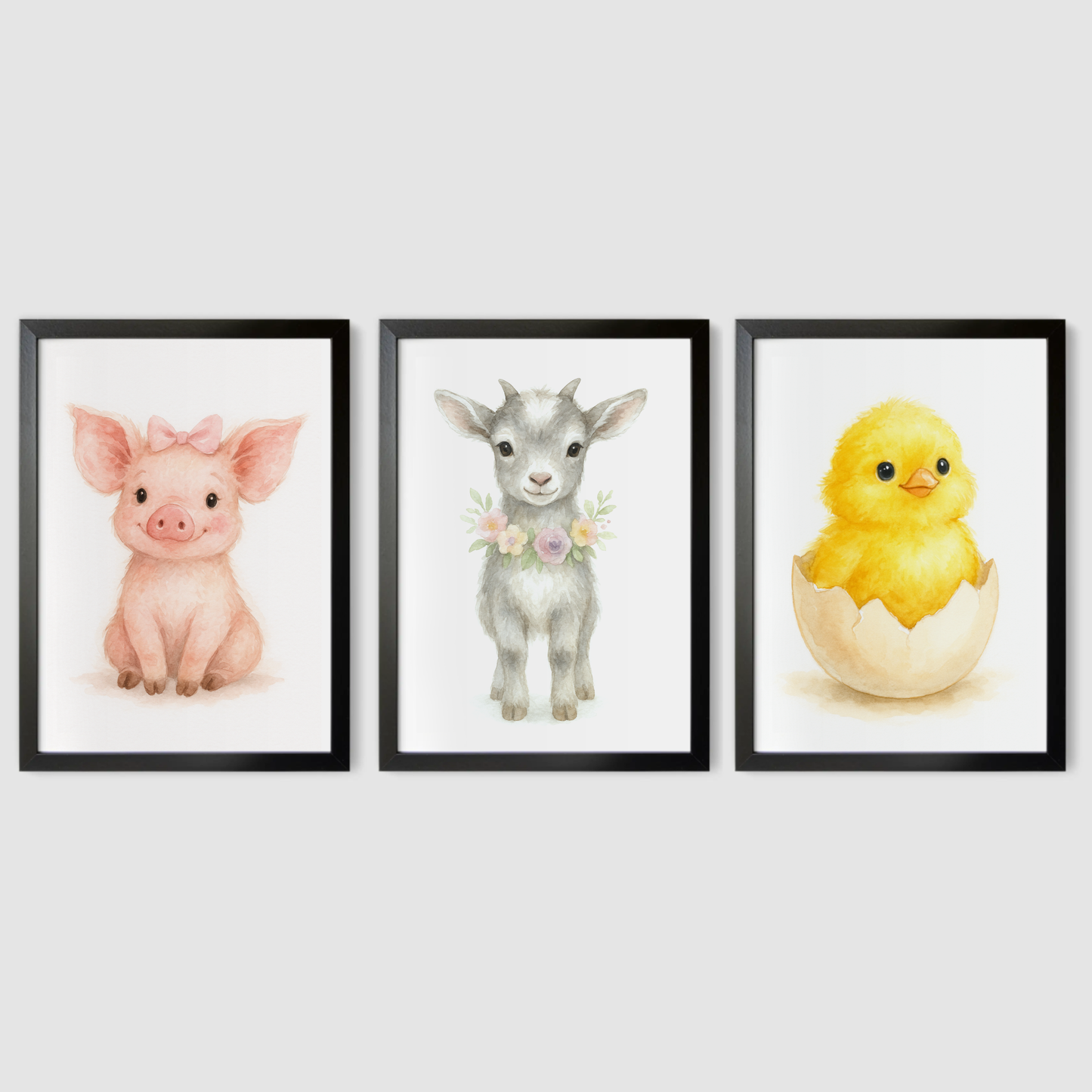 Farmyard Friends Print Set - Cute Pets Collection Set of 3