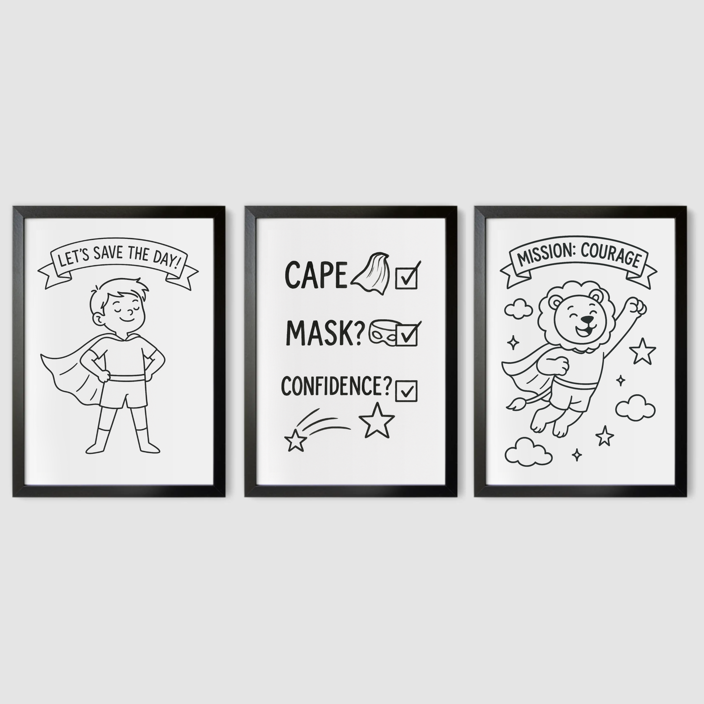 Cape, Mask, Confidence Print Set - Superhero Collection Set of 3