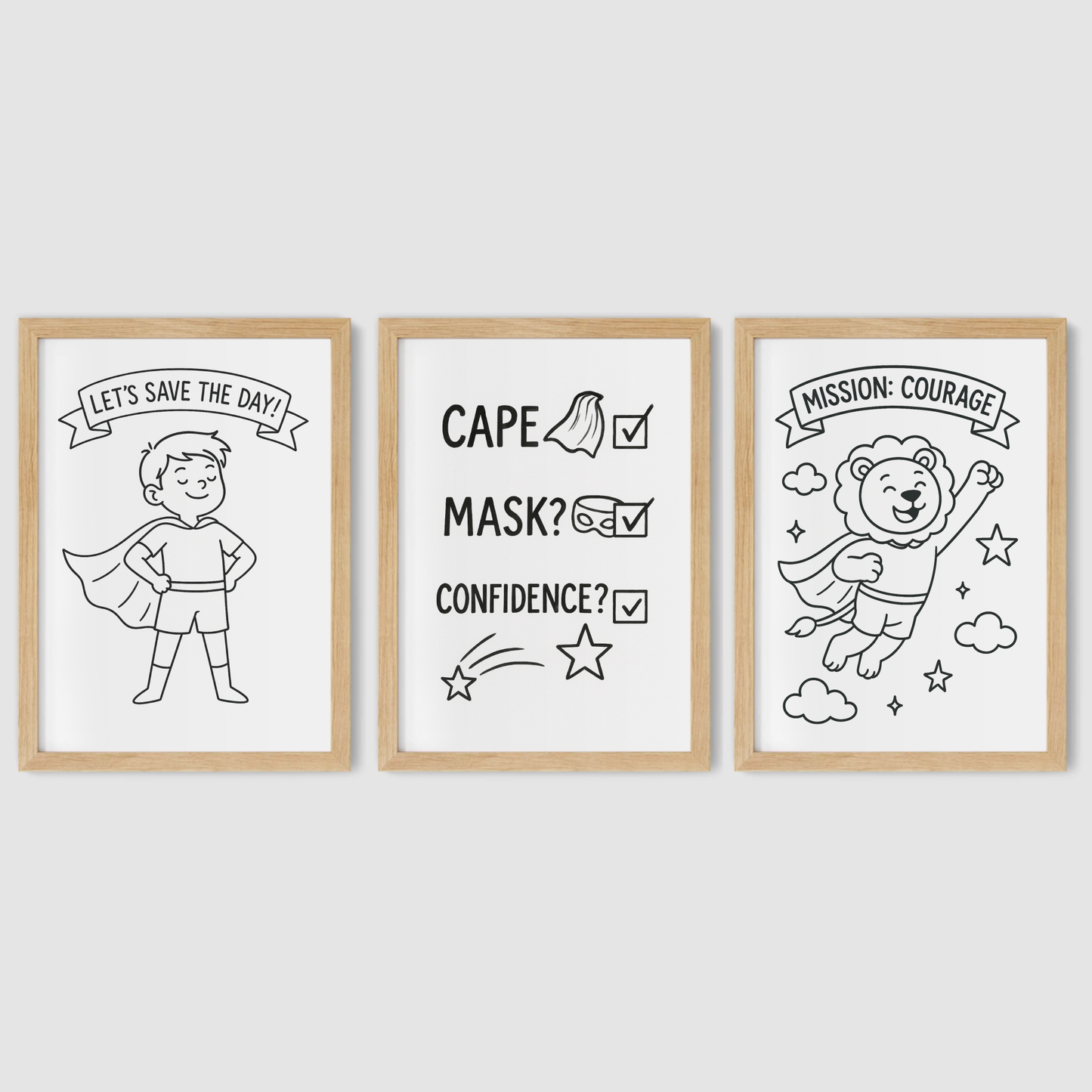 Cape, Mask, Confidence Print Set - Superhero Collection Set of 3