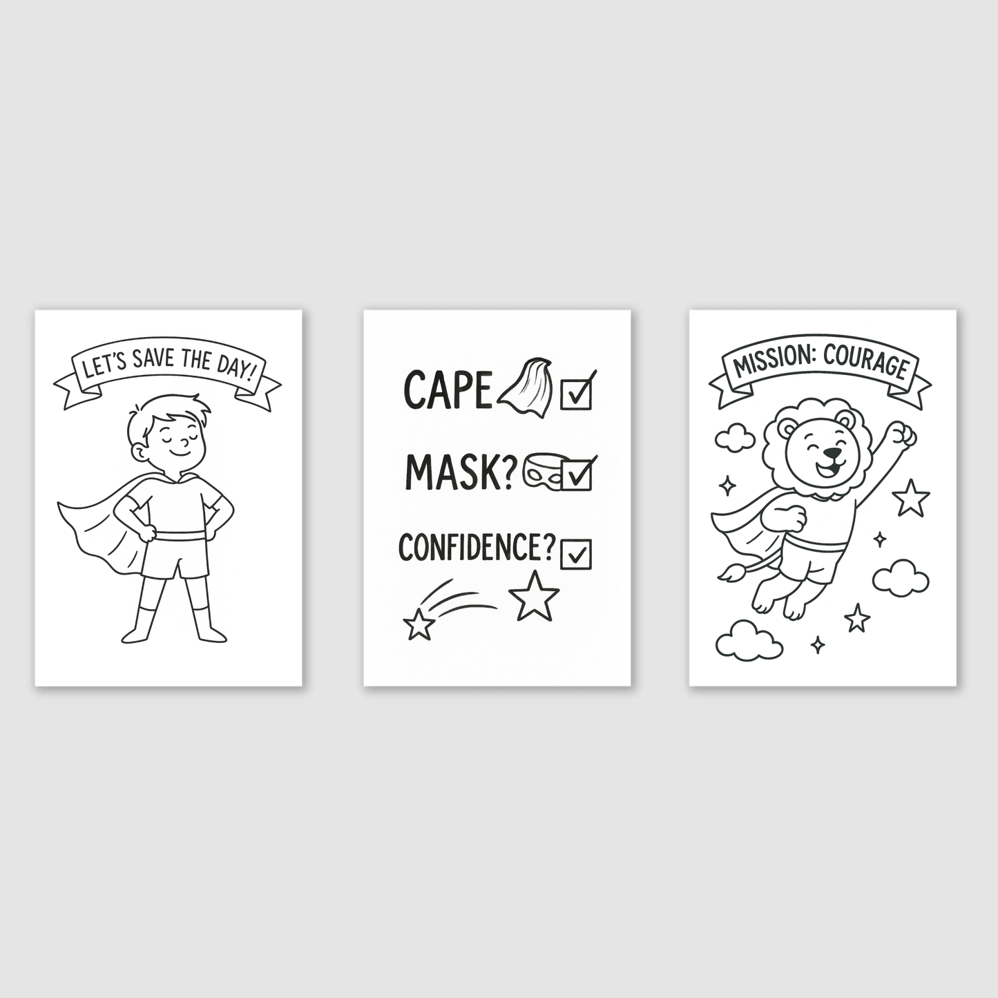 Cape, Mask, Confidence Print Set - Superhero Collection Set of 3