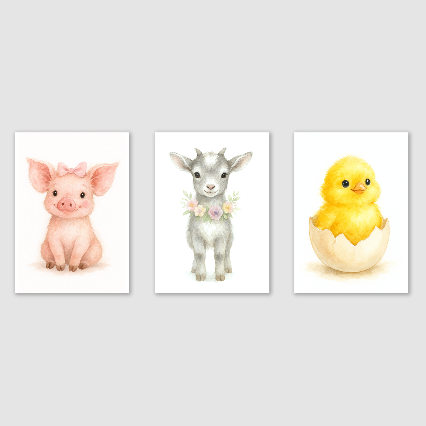 Farmyard Friends Print Set - Cute Pets Collection Set of 3