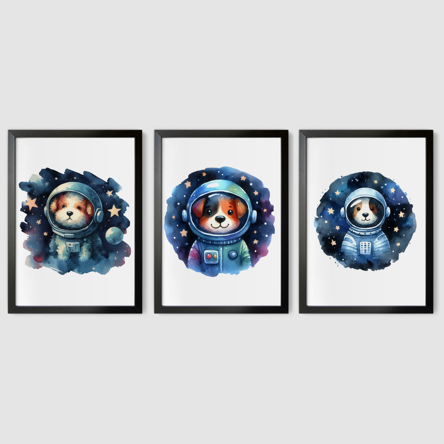 Dog Spaceman Print Set - Nursery Space Collection Set of 3