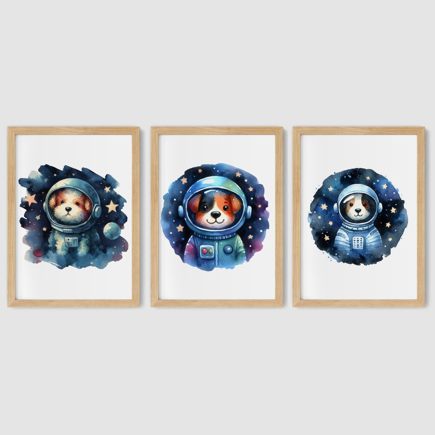 Dog Spaceman Print Set - Nursery Space Collection Set of 3