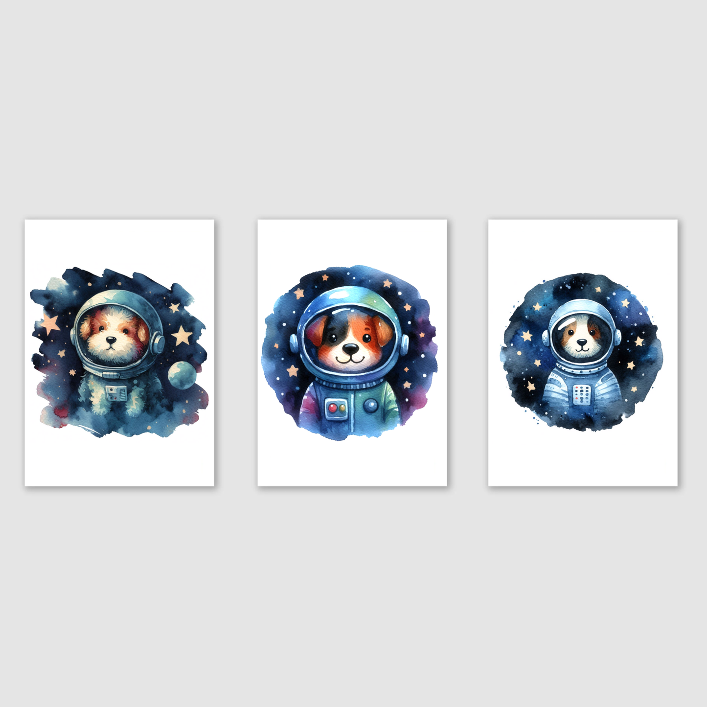 Dog Spaceman Print Set - Nursery Space Collection Set of 3