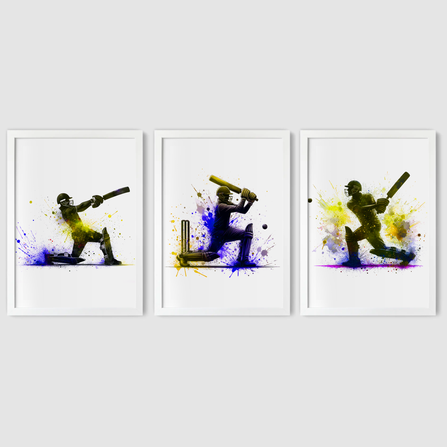 Yellow Cricket Batsmen Print Set - Cricket Collection Set of 3
